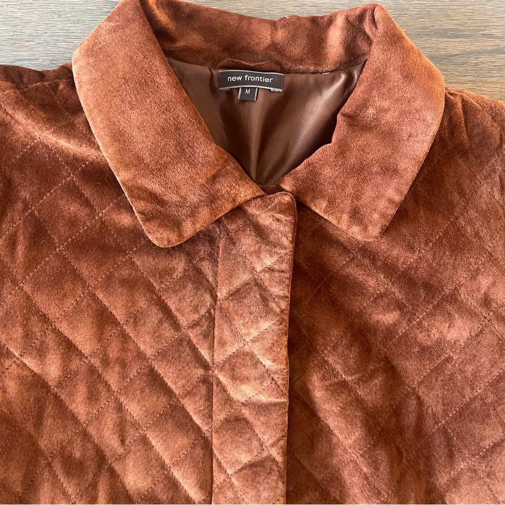 100% Leather Jacket Brown Chore Coat Quilted Women’s Medium Boxy Western - Picture 4 of 8